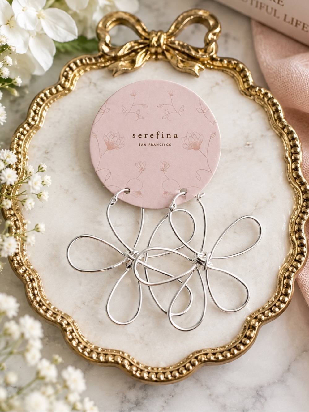 Serefina San Francisco Silver Wire Flower Earrings - NWT